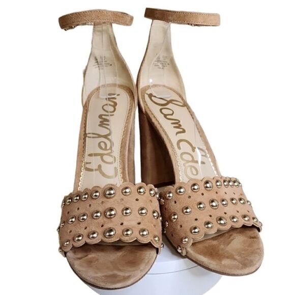 SAM EDELMAN- Women’s Yaria Studded Suede Leather Block Heel Ankle Strap, Size 10 - Picture 5 of 16